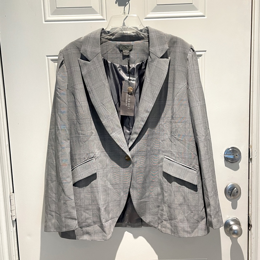 Sans Souci Gray Black White Plaid Single Button Blazer Suit Jacket NEW Size 3X